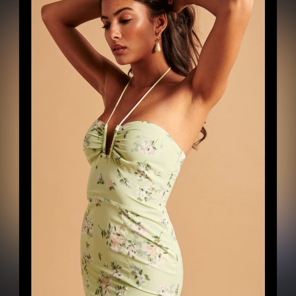 Abercrombie & Fitch Green Floral Halter Tie Neck Ultra Feminine Dress NWOT M - Picture 2 of 16